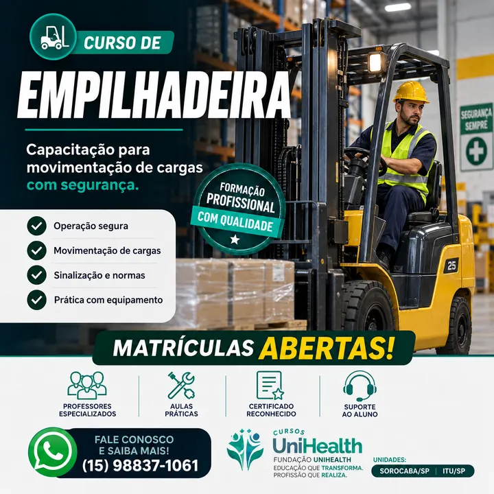 Material de divulgação do curso Operador de Empilhadeira e Movimentação de Cargas