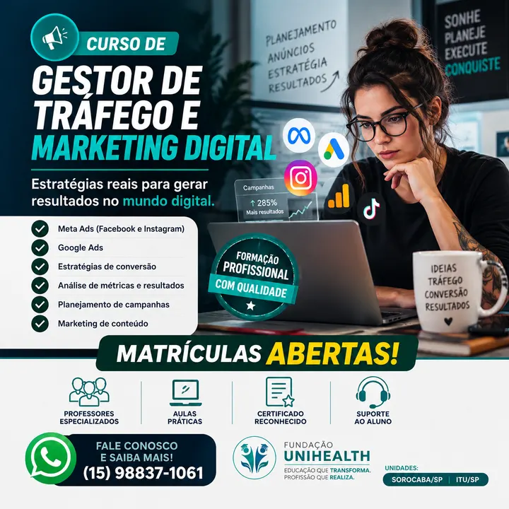 Material de divulgação do curso Gestor de Tráfego e Marketing Digital