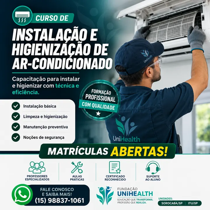 Material de divulgação do curso Instalação e Higienização de Ar-Condicionado