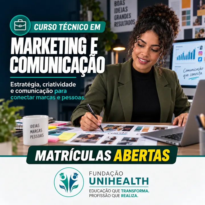 Material de divulgação do curso Técnico em Marketing e Comunicação